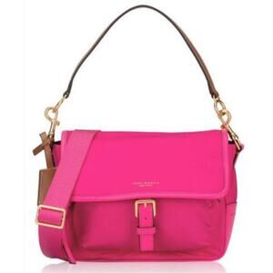 Tory Burch Perry Nylon Crossbody Bag Logo Charm Strap Leather Trim Pink One Size
